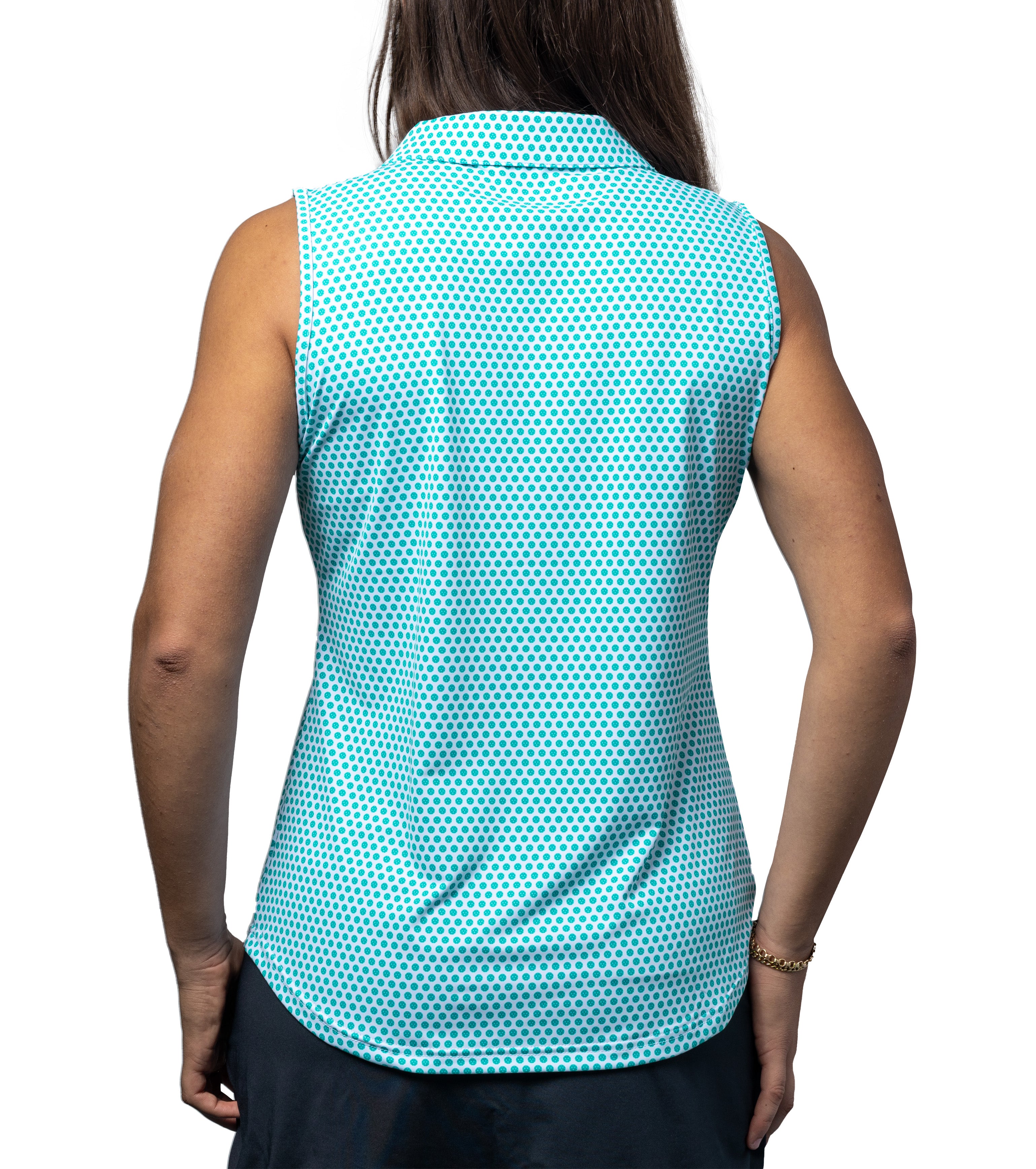 Women's Scales Pickleball Sleeveless Polo White with Teal - Diadem Sports