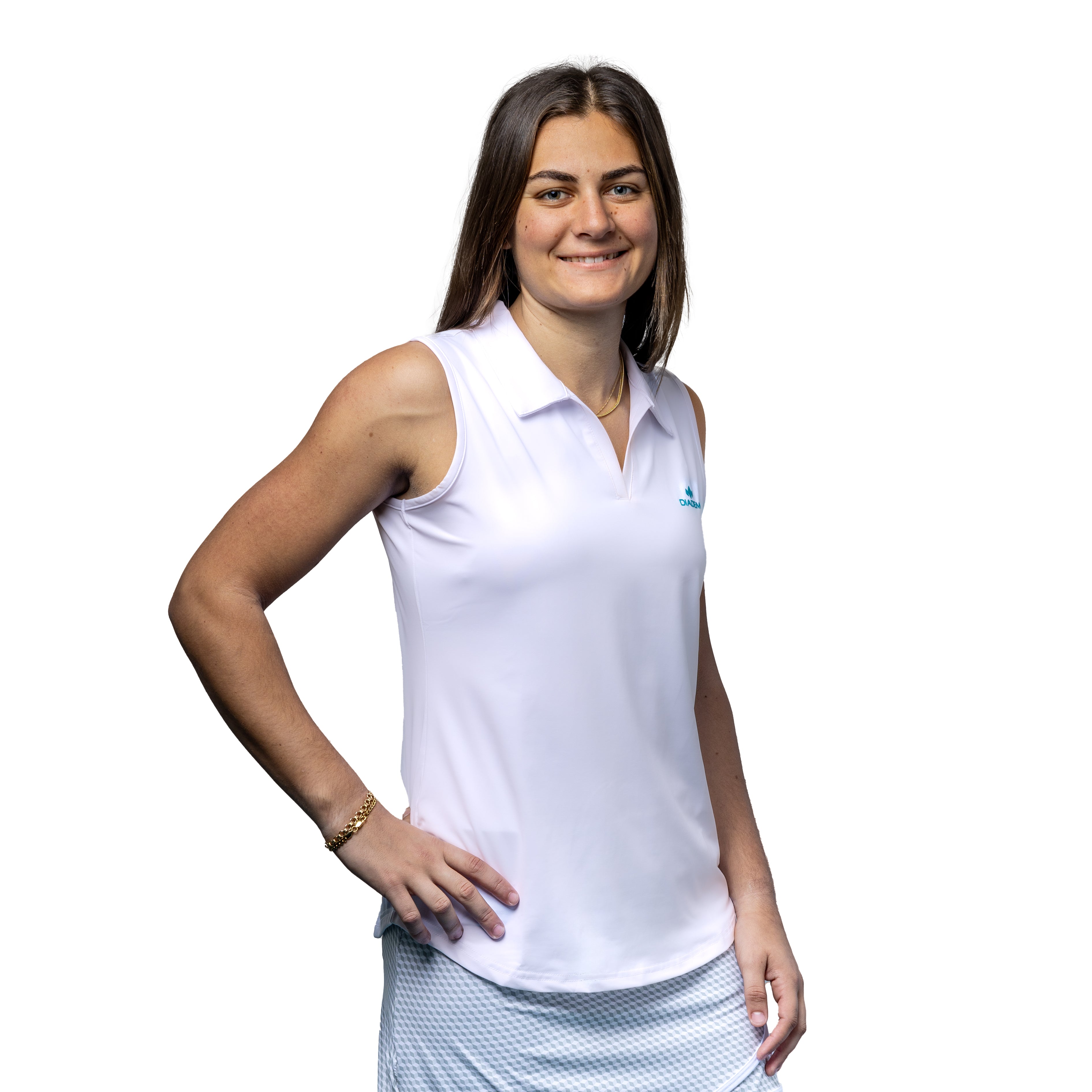 Women's Scales Bahama Sleeveless Polo White with Teal – Diadem Sports